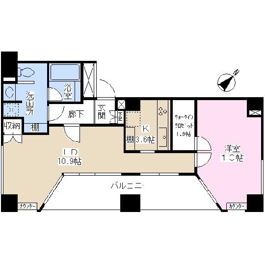 Floor plan. 1LDK, Price 45,800,000 yen, Occupied area 62.12 sq m , Balcony area 13.83 sq m