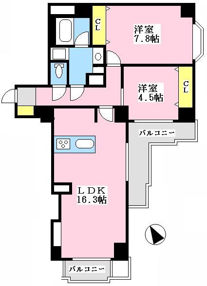 Floor plan. 2LDK, Price 52,800,000 yen, Occupied area 65.57 sq m , Balcony area 10.68 sq m