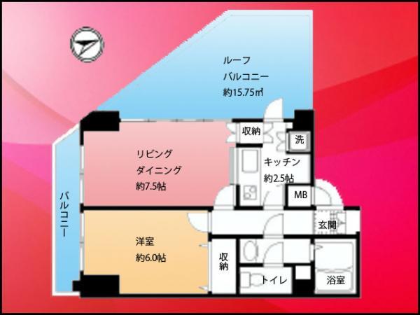 Floor plan. 1LDK, Price 34,990,000 yen, Occupied area 42.12 sq m , Balcony area 5.12 sq m