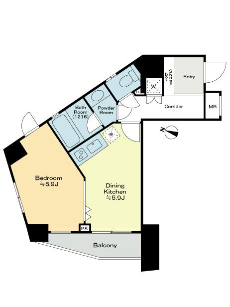 Floor plan. 1DK, Price 24,800,000 yen, Occupied area 33.54 sq m , Balcony area 3.45 sq m