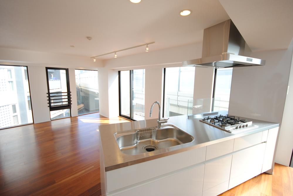Kitchen. Also happily cooking in a bright living room