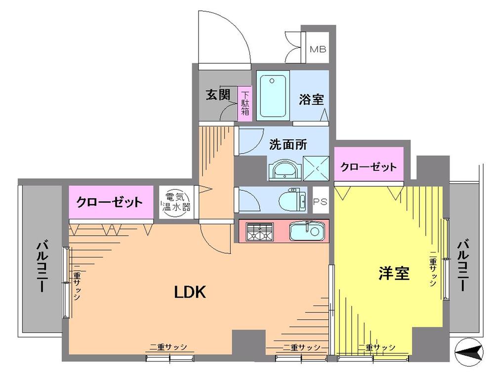 Floor plan. 1LDK, Price 27,800,000 yen, Occupied area 47.79 sq m , Balcony area 6.39 sq m