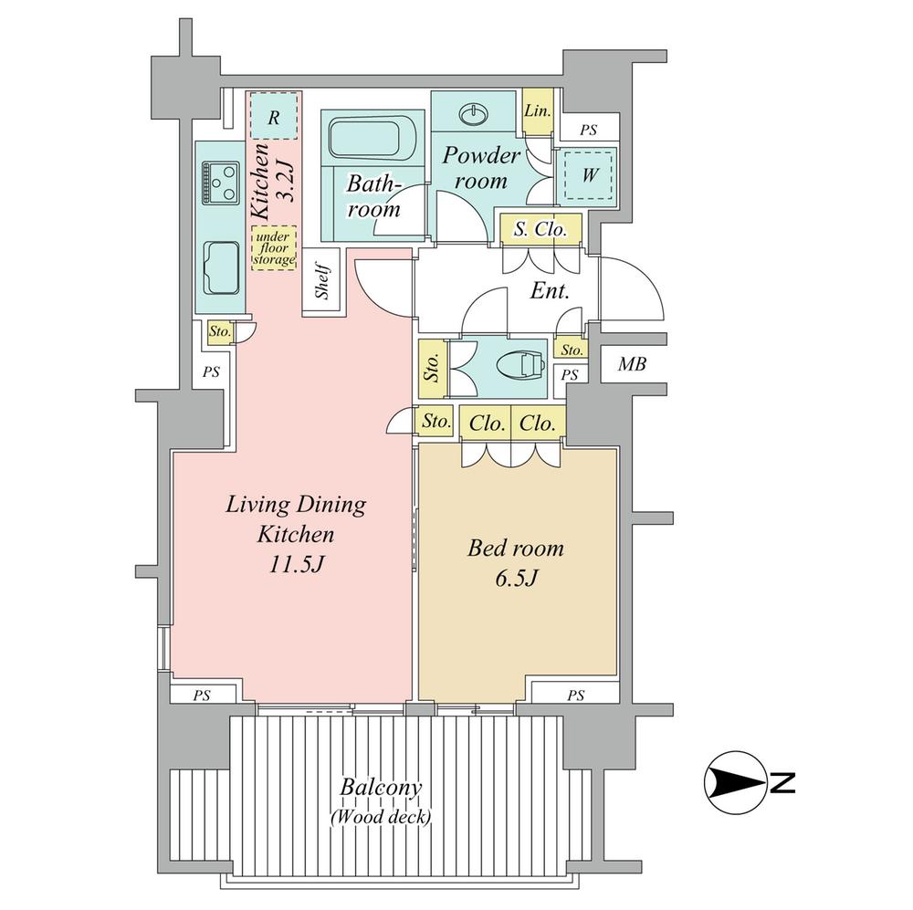 Floor plan. 2LDK, Price 63,800,000 yen, Occupied area 53.28 sq m , Balcony area 14 sq m