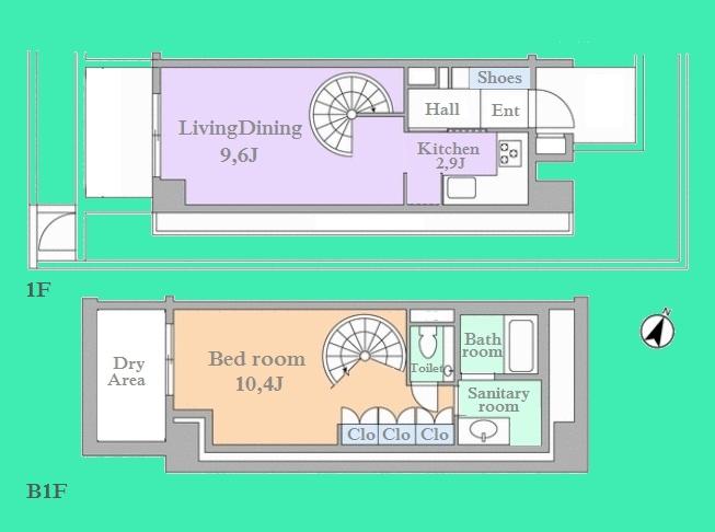Floor plan. 1LDK, Price 42,800,000 yen, Occupied area 51.84 sq m , Balcony area 5.76 sq m