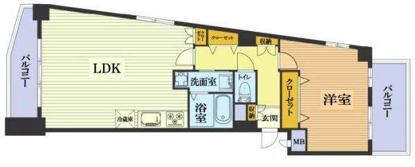 Floor plan. 1LDK, Price 42,800,000 yen, Occupied area 55.84 sq m , Balcony area 4.86 sq m