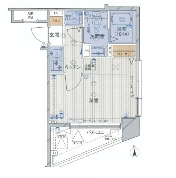Floor plan. 1K, Price 18.5 million yen, Occupied area 22.06 sq m , Balcony area 4.76 sq m