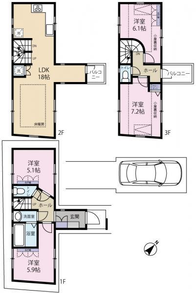Floor plan. 52,800,000 yen, 4LDK, Land area 70.44 sq m , Building area 91.59 sq m