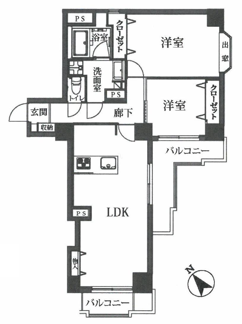 Floor plan. 2LDK, Price 52,800,000 yen, Occupied area 65.57 sq m , Balcony area 10.68 sq m
