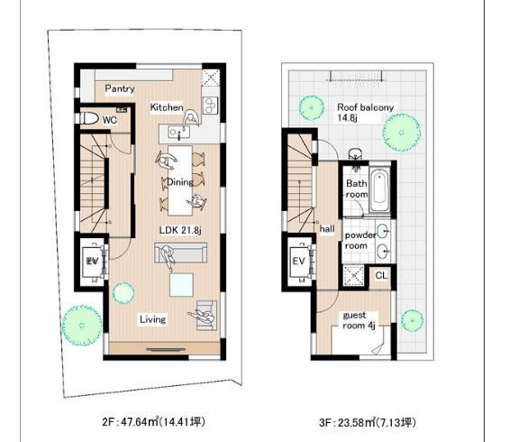 Other building plan example.  [Tripartition] Building plan Example B compartment (2F ・ 3F) building price 79,800,000 yen, Building area 79.77 sq m