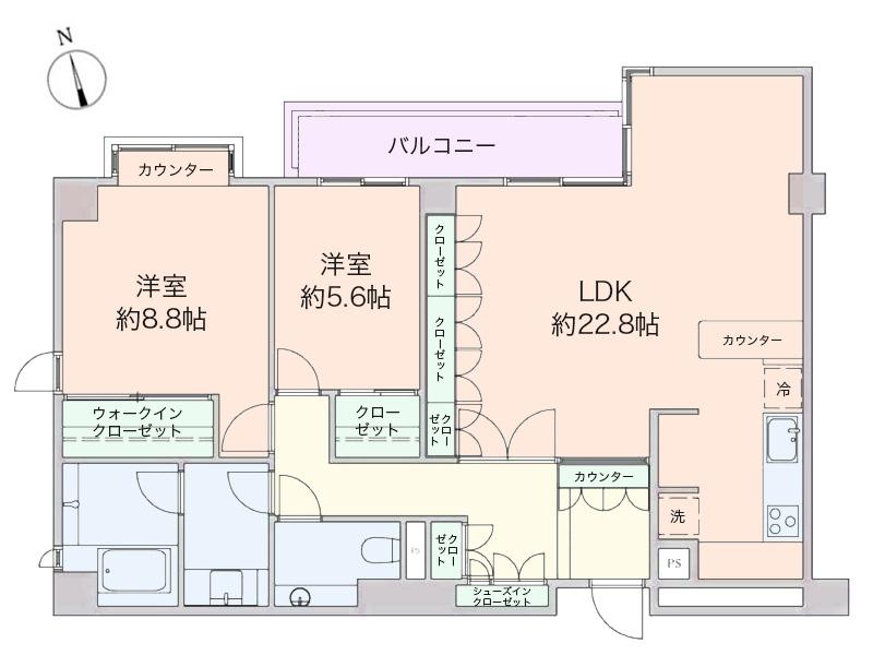 Floor plan. 2LDK, Price 79,800,000 yen, Occupied area 90.23 sq m , Balcony area 6.41 sq m Plan