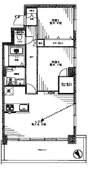 Floor plan. 2LDK + S (storeroom), Price 44,800,000 yen, Occupied area 55.61 sq m , Balcony area 11.7 sq m