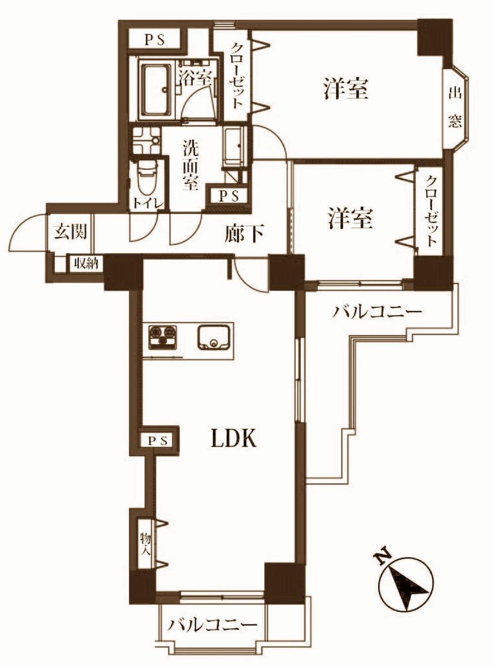Floor plan. 2LDK, Price 52,800,000 yen, Occupied area 65.57 sq m , Balcony area 10.68 sq m southeast, Rooms with a south-west of openness