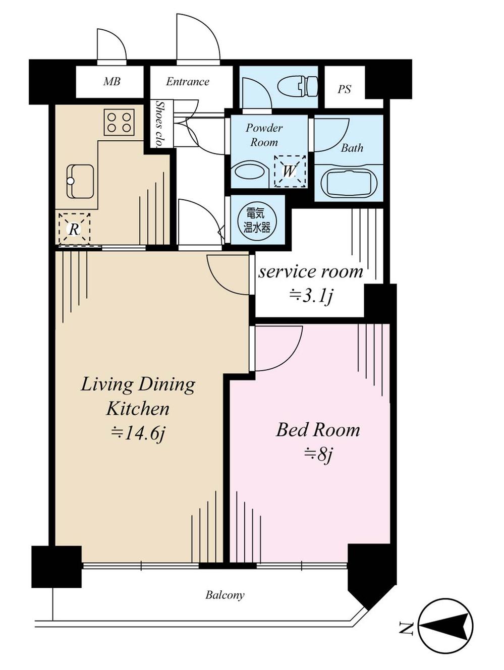 Floor plan. 1LDK + S (storeroom), Price 49,800,000 yen, Occupied area 58.97 sq m , Balcony area 5.75 sq m floor plan