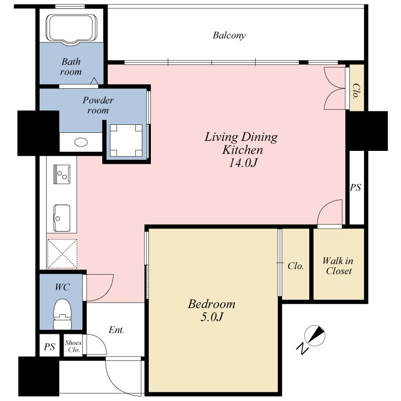 Floor plan. 1LDK, Price 28.5 million yen, Occupied area 46.44 sq m