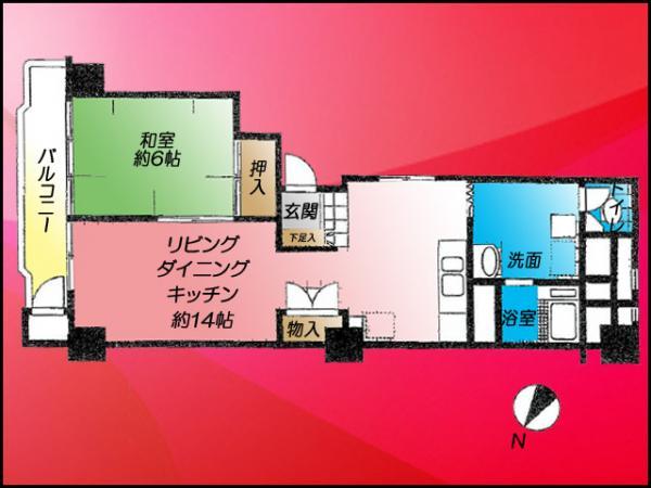 Floor plan. 1LDK, Price 32,500,000 yen, Occupied area 50.72 sq m , Balcony area 6.54 sq m
