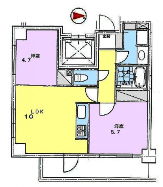 Floor plan. 2LDK, Price 45,800,000 yen, Occupied area 47.98 sq m , Balcony area 7 sq m