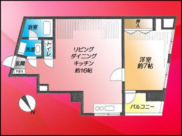 Floor plan. 1LDK, Price 25,800,000 yen, Occupied area 45.41 sq m