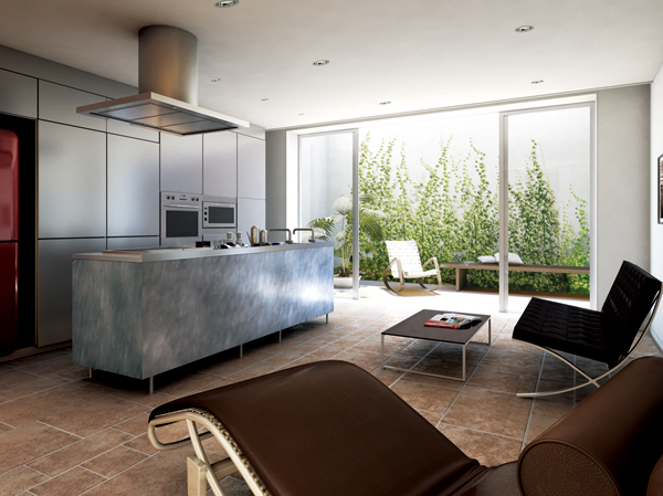 Interior.  [C type ・ Rendering] living ・ Dining, Since the south-facing lighting is poured, It has become a design that good per sun is felt sufficiently. High-grade TOYO kitchen for the standard specification, design, function, We stuck to quality. By heightened degree of completion as the interior, You can send a more comfortable lifestyle. (Already sale)