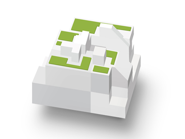 Features of the building.  [Rooftop greening Rendering] Reduce the heat to rise due to the "green roof" by the greening can be mitigated or direct radiant heat on the roof, It leads to energy conservation, such as the reduction of air conditioning costs. By preventing the direct ultraviolet, It can suppress the aging of the building.