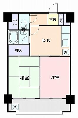 Floor plan. 2DK, Price 26.5 million yen, Occupied area 37.89 sq m , Balcony area 5.83 sq m