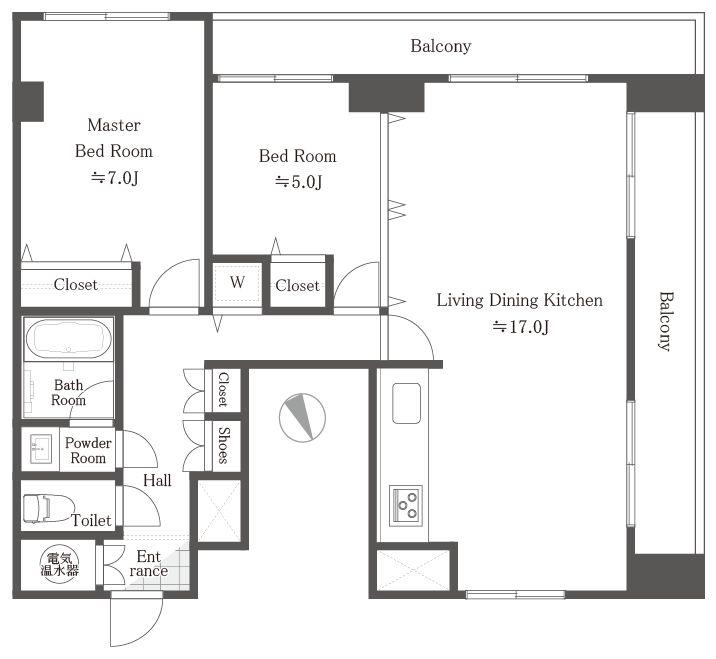 Floor plan. 2LDK, Price 43,800,000 yen, Occupied area 66.89 sq m , Balcony area 14.2 sq m