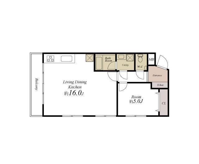 Floor plan. 1LDK, Price 49,800,000 yen, Occupied area 50.05 sq m , Balcony area 5.61 sq m