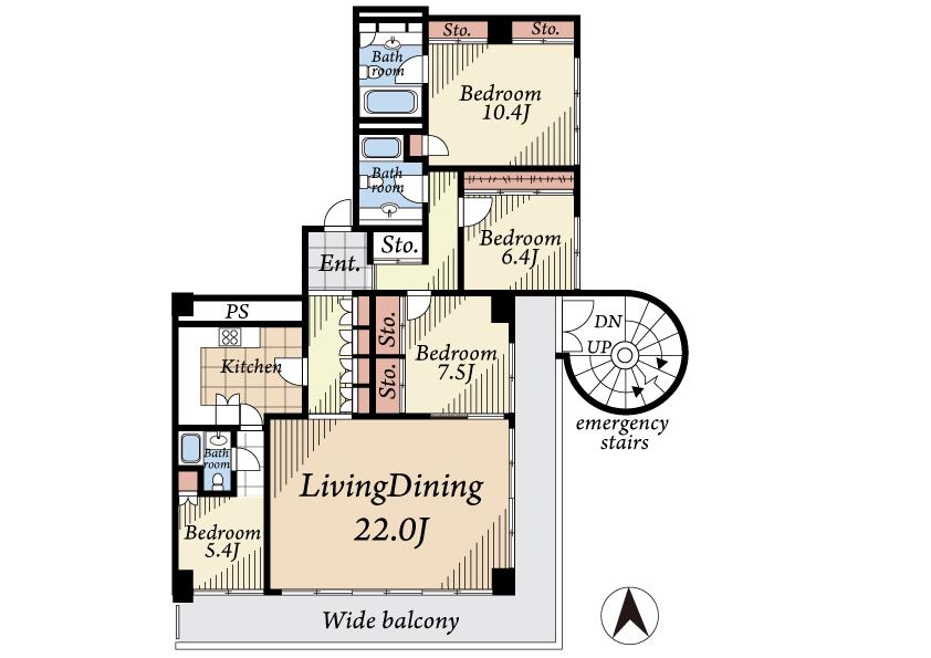 Floor plan. 4LDK, Price 107 million yen, Footprint 129.58 sq m , Balcony area 28 sq m LD22 Pledge, Each room housed rich. Bathroom with two places.