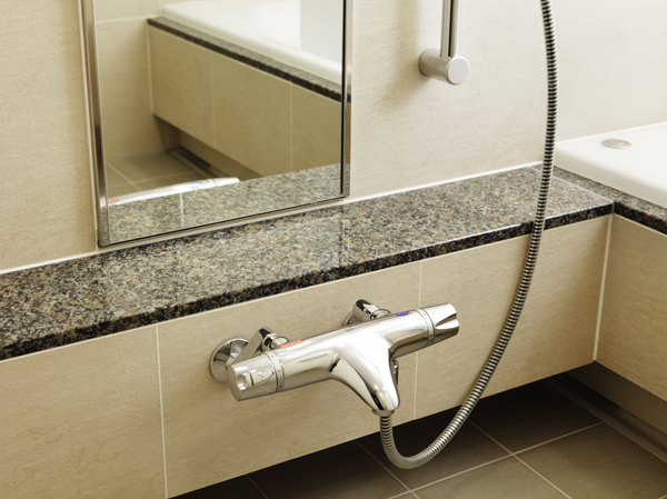 Bathing-wash room.  [Natural stone counter] To counter the washing place is, We are using the counter of natural granite. In the luxury of the rich textures and natural stone unique, It brings an elegant atmosphere in the bathroom.