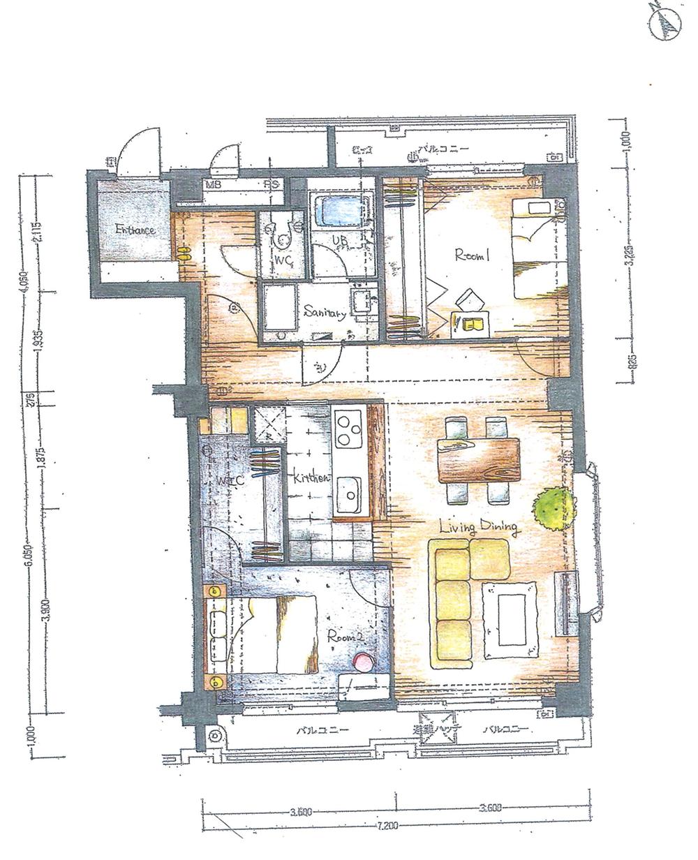 Floor plan. 2LDK, Price 34,800,000 yen, Occupied area 76.77 sq m , Balcony area 10.64 sq m renovation reference plan