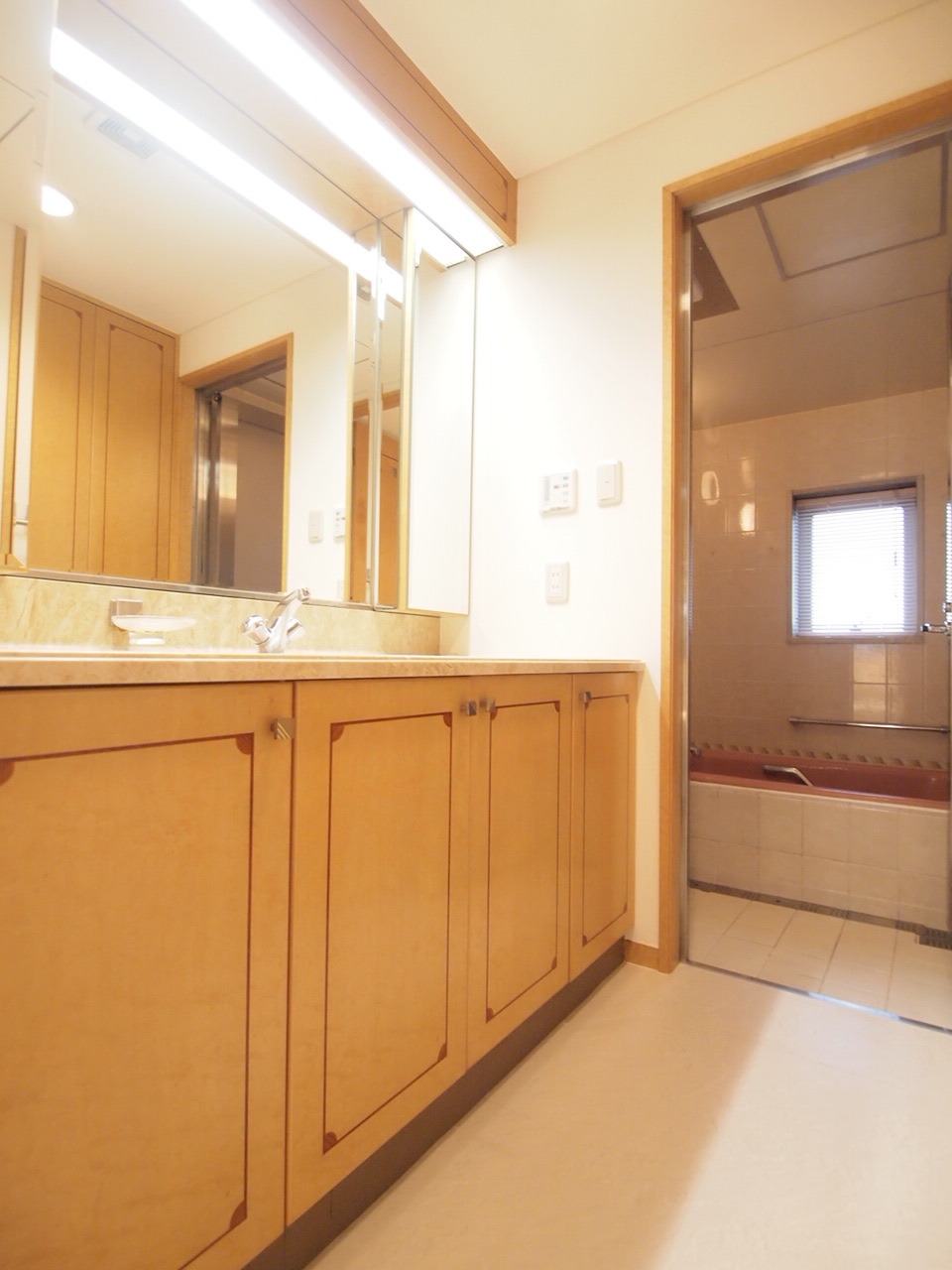 Washroom. Independent wash basin: artificial marble of the top plate is out of a sense of luxury.