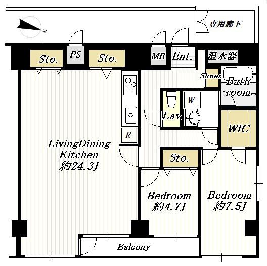 Floor plan. 2LDK + S (storeroom), Price 55,800,000 yen, Footprint 87.4 sq m , Balcony area 4.6 sq m
