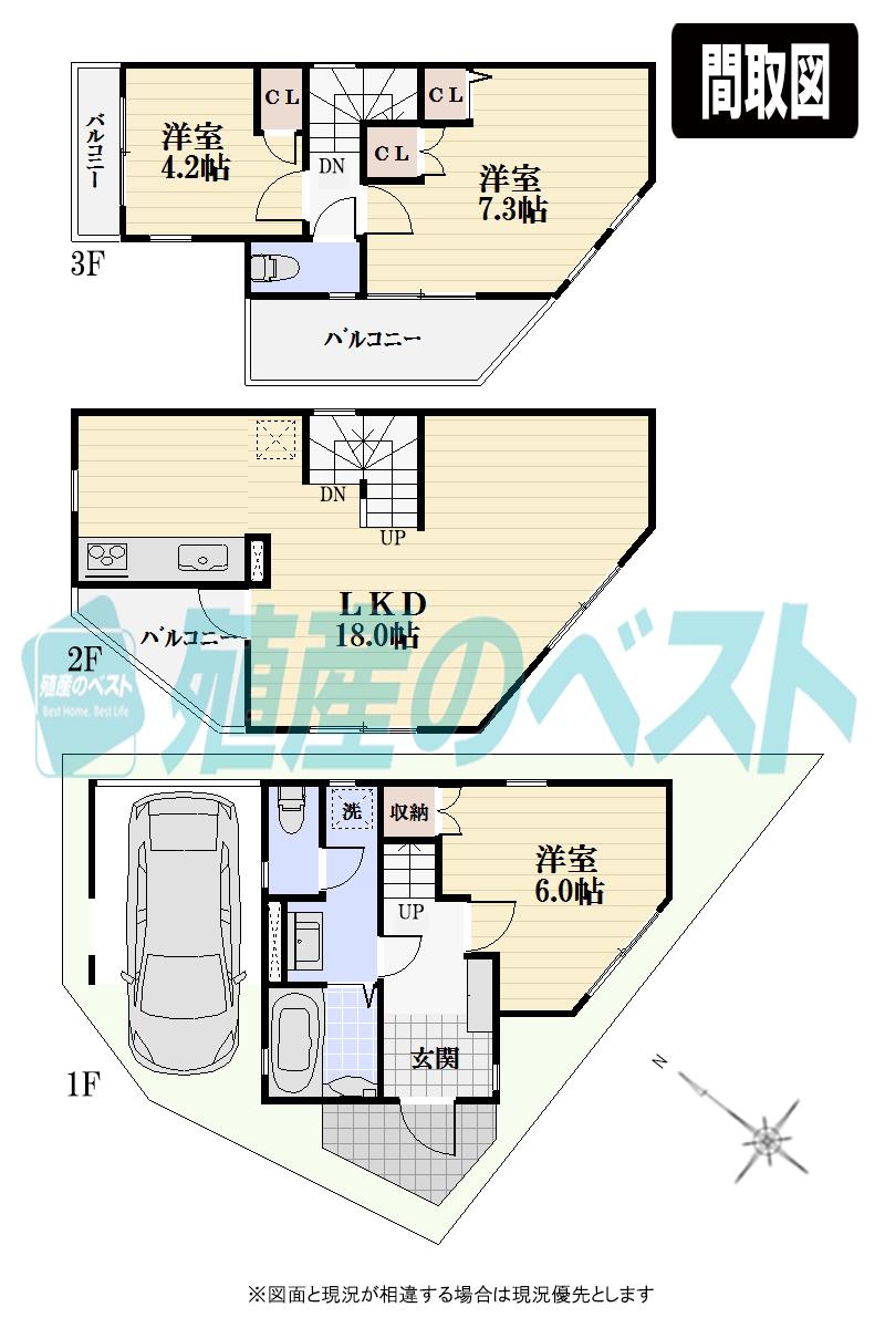 Compartment view + building plan example. Building plan example, Land price 39,700,000 yen, Land area 52.27 sq m , Building price 19.1 million yen, Building area 93.92 sq m LDK18 quires more than, The main bedroom is a reference plan that ensures the 7 pledge more than sufficient breadth. Specification facilities including also please feel free to contact.