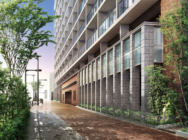 Buildings and facilities. Appearance is based on the brick tile, The foundation part arranged colonnaded stone, The stately appearance.  And a combination of modern materials, such as "glass railing," "aluminum louver", Create the mansion to increase their value over time.  (Entrance Rendering)