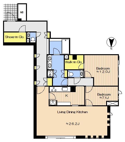 Floor plan. 2LDK, Price 198 million yen, Footprint 144.61 sq m LDK about 26.2 Pledge, Large LDK is attractive!