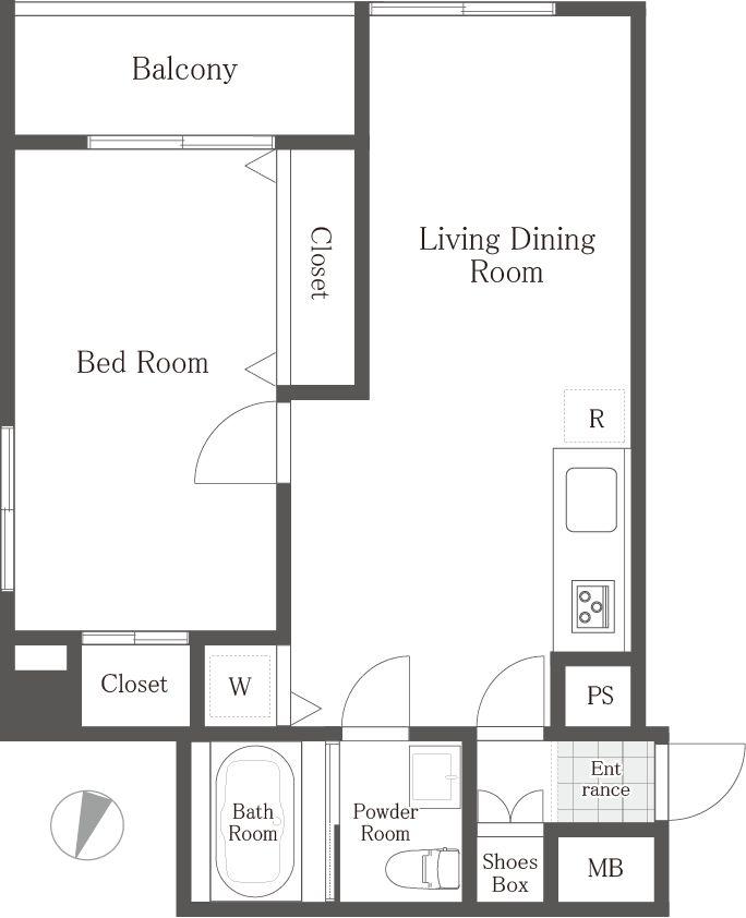Floor plan. 1LDK, Price 42,800,000 yen, Occupied area 50.81 sq m , Balcony area 5.04 sq m
