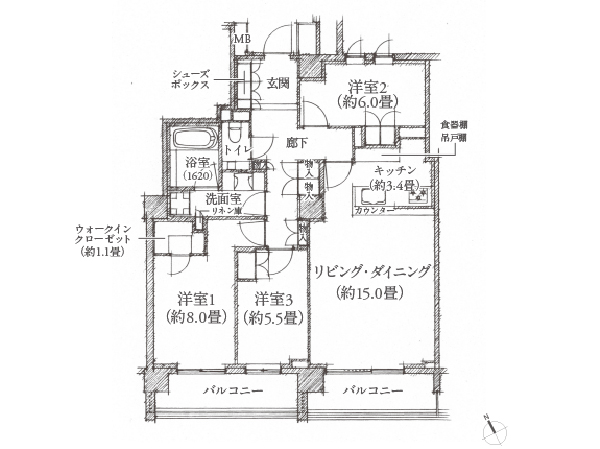 80I type / 3LDK + WIC occupied area / 89.84 square meters Balcony area / 13.99 square meters WIC = walk-in closet