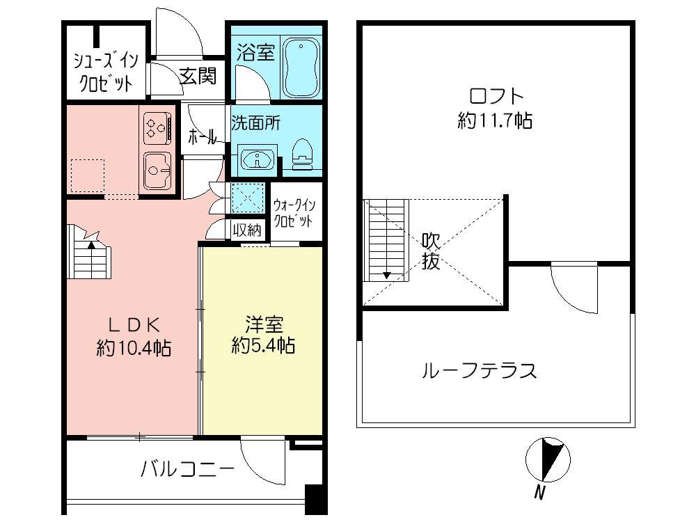 Floor plan. 1LDK, Price 42,800,000 yen, Occupied area 57.26 sq m , Balcony area 5.91 sq m