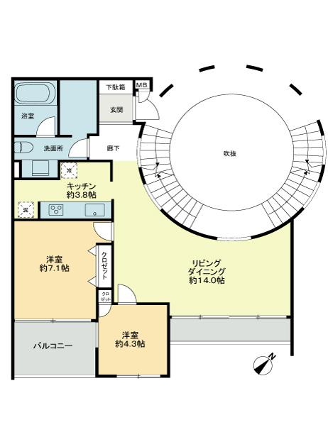 Floor plan. 2LDK, Price 69,200,000 yen, Footprint 61.5 sq m , Balcony area 5.7 sq m