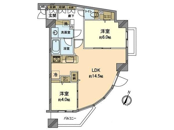 Floor plan. 2LDK, Price 48,500,000 yen, Occupied area 56.49 sq m , Balcony area 4.43 sq m yang per southeast corner room ・ It will be on the lookout outstanding properties.