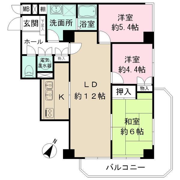 Floor plan. 3LDK, Price 53,800,000 yen, Occupied area 73.63 sq m , Balcony area 11.15 sq m