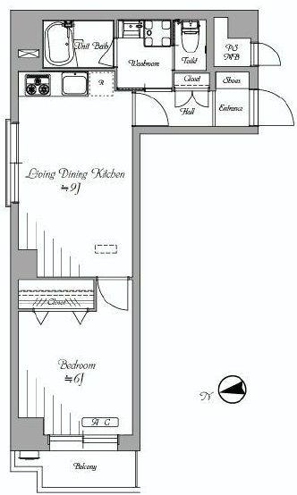 Floor plan. 1LDK, Price 21,800,000 yen, Occupied area 37.71 sq m , Balcony area 2.57 sq m