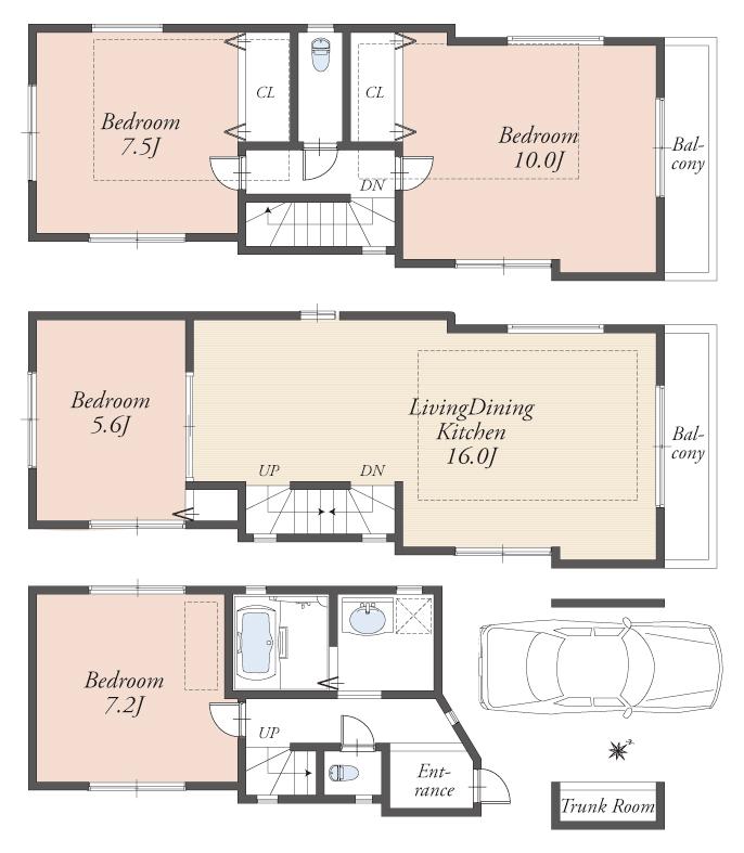 Floor plan. (B), Price 56,800,000 yen, 4LDK, Land area 56.47 sq m , Building area 102.49 sq m