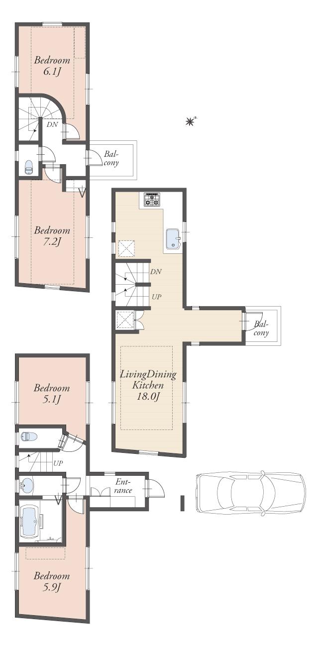 Floor plan. (C), Price 52,800,000 yen, 4LDK, Land area 70.44 sq m , Building area 91.59 sq m