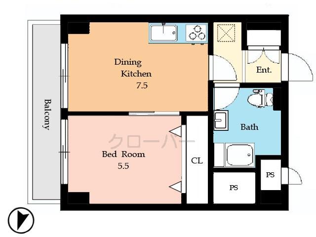 Floor plan. 1DK, Price 18.6 million yen, Footprint 35.1 sq m , Balcony area 5.4 sq m