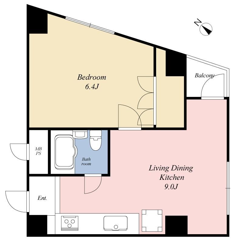 Floor plan. 1LDK, Price 18.5 million yen, Occupied area 34.02 sq m , Balcony area 1.5 sq m