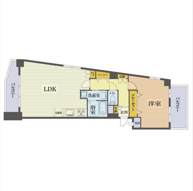 Floor plan. 1LDK, Price 42,800,000 yen, Occupied area 55.84 sq m , Balcony area 4.86 sq m