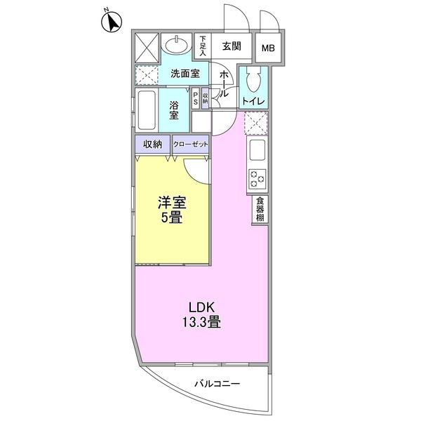 Floor plan. 1LDK, Price 28.8 million yen, Occupied area 42.83 sq m , Balcony area 3.96 sq m
