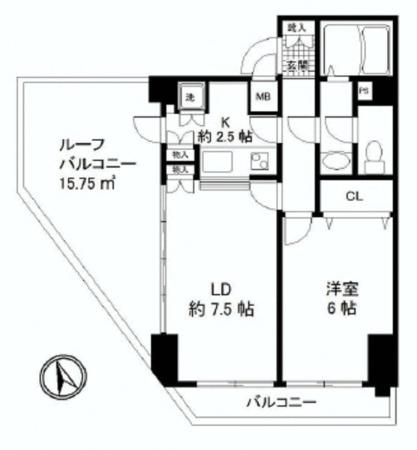 Floor plan. 1LDK, Price 34,990,000 yen, Occupied area 42.12 sq m , Balcony area 20.87 sq m Ryowa Palace Komaba Todai