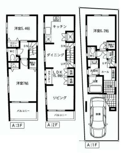 Floor plan. (A Building), Price 53,500,000 yen, 3LDK, Land area 54.5 sq m , Building area 89.85 sq m