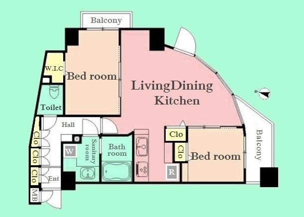 Floor plan. 2LDK, Price 48,500,000 yen, Occupied area 56.49 sq m , Balcony area 4.43 sq m